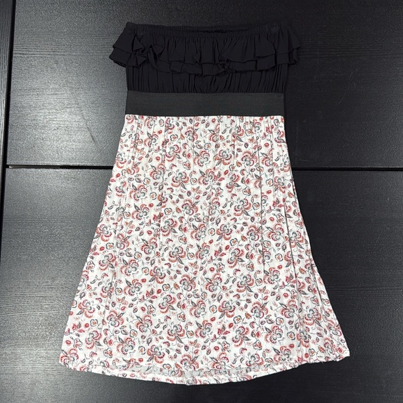 PZ Apparel Strapless Ruffle Top Floral Print Lightweight Cotton Mini Dress - L - Picture 7 of 11